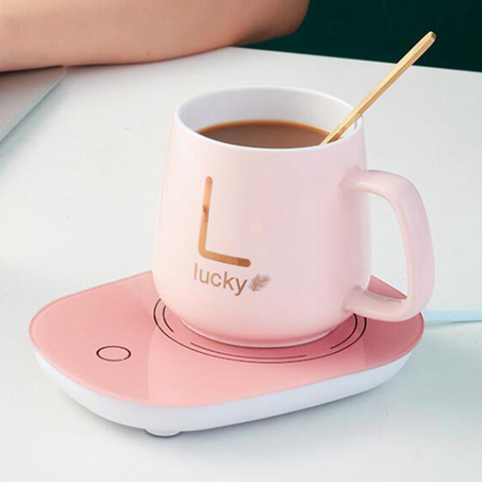 Beverage Warmer Tea Warmer Coaster Constant Temperature Round with Cup Pink