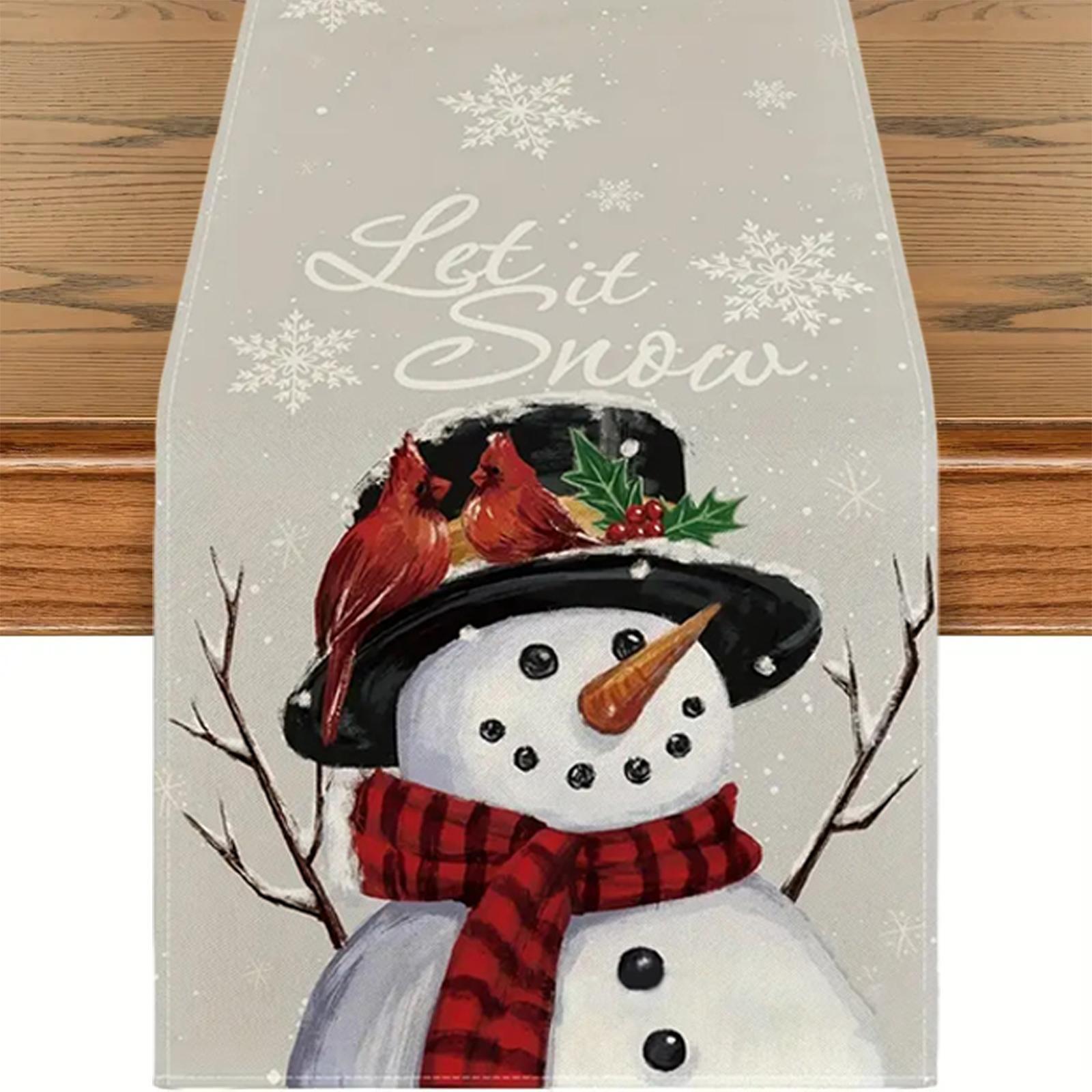 Christmas Table Runner Snowflakes Tablecloth for Tabletop Farmhouse Seasonal white