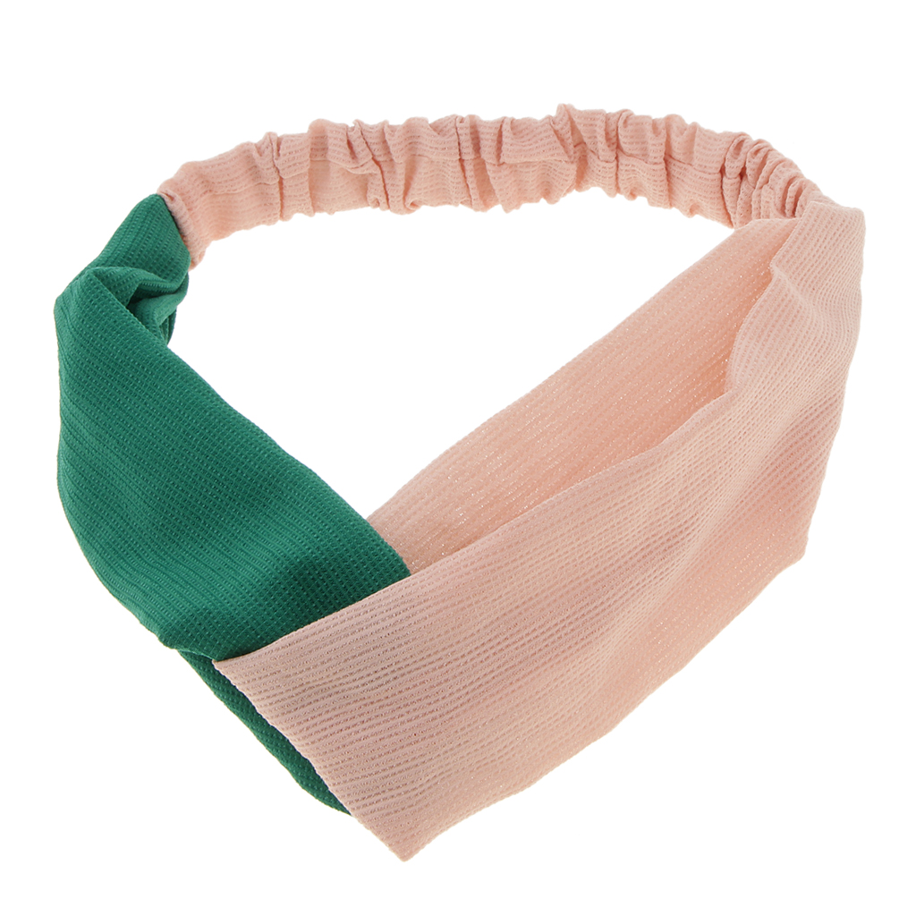 Women's Stretchy Headbands Twist Knot Wraps Turban Headwear Pink-Green