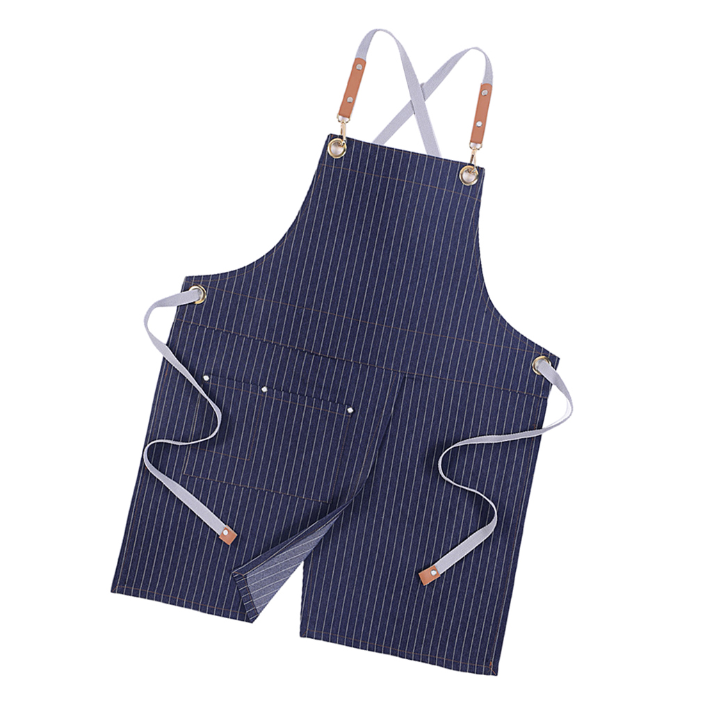 Denim Apron Adjustable Jean Kitchen Apron with Pocket Denim Blue Stripe