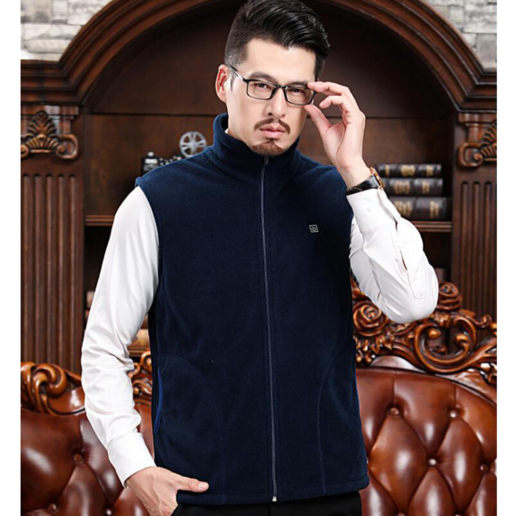 USB Heated Vest Fleece Lightweight Charging Heating Vest Dark Blue M