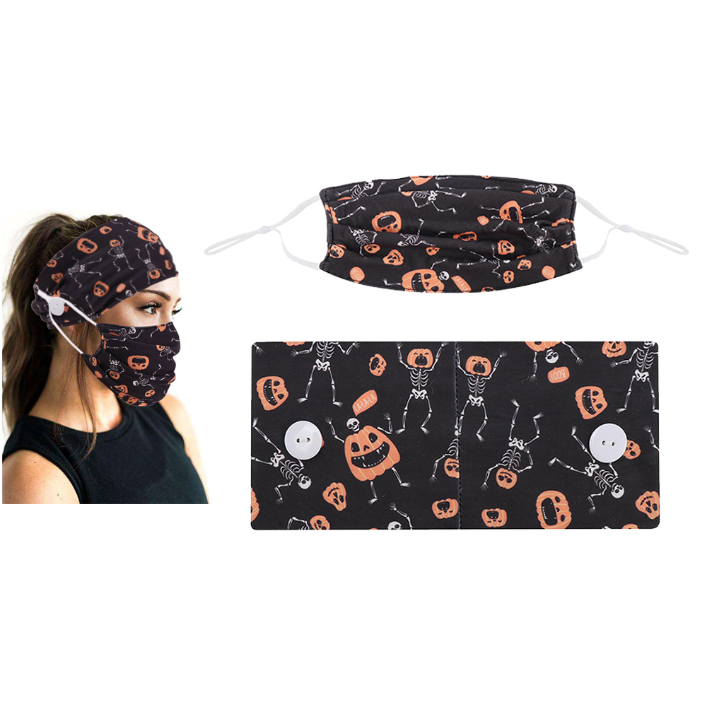 Button Headband with Face Mask Halloween Hair Band Black Pumpkin