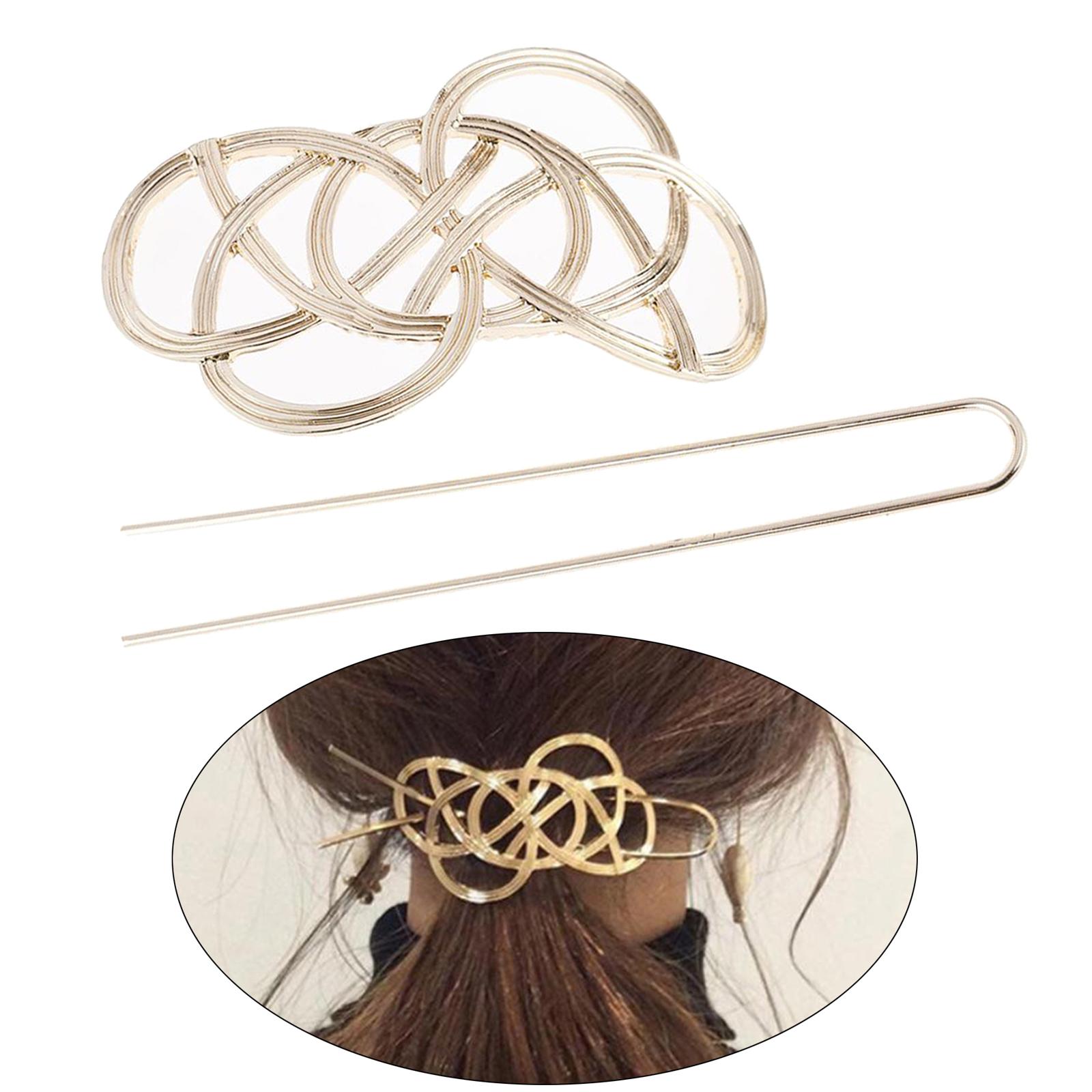 Women Hair Clips Slide Stick Celtic Knot Hairpin Jewelry Accesory Gold