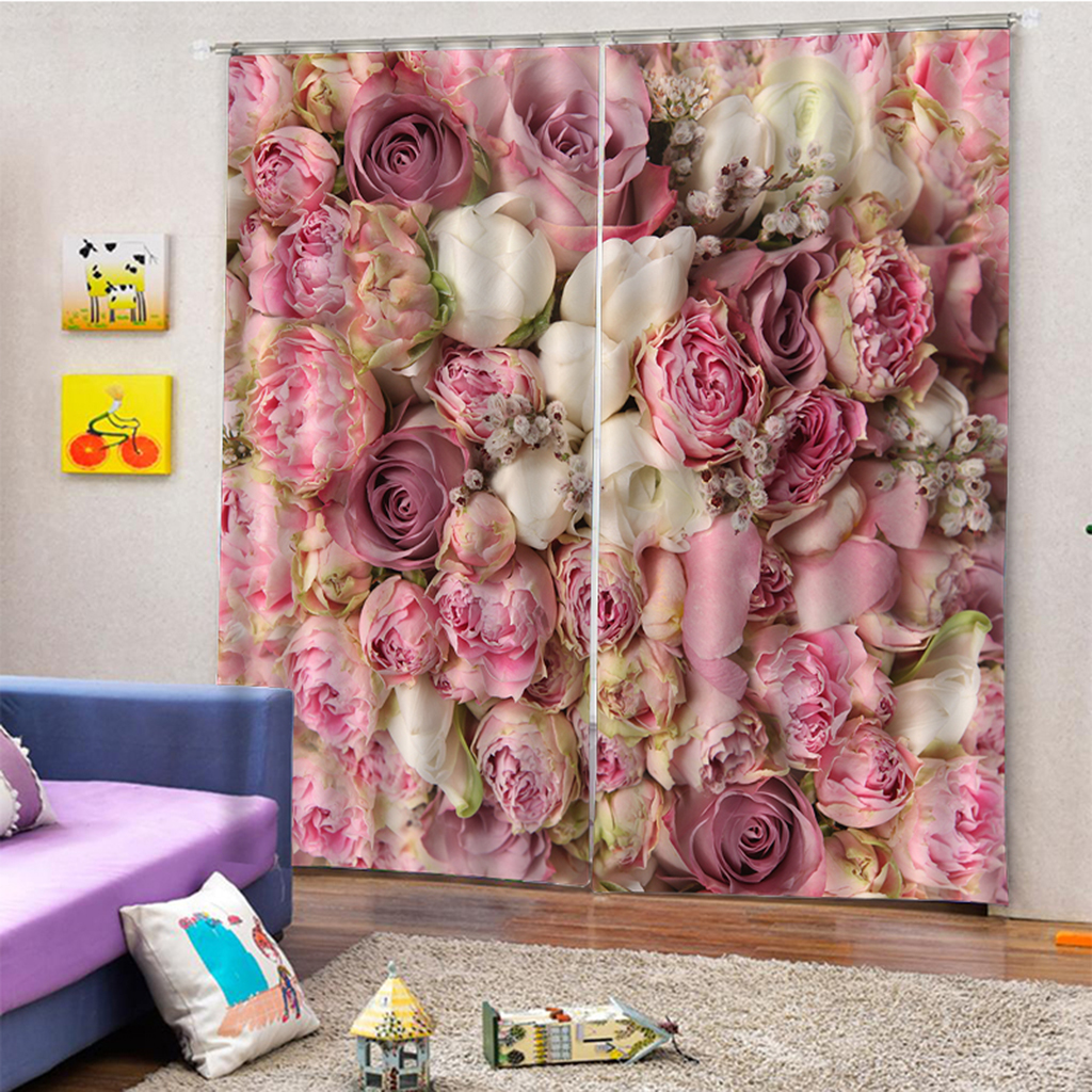 2Pcs Blumenmuster Blackout Fenster Vorhang Schatten Volant 2Pcs Blumenmuster Blackout Fenster Vorhang Schatten Volant