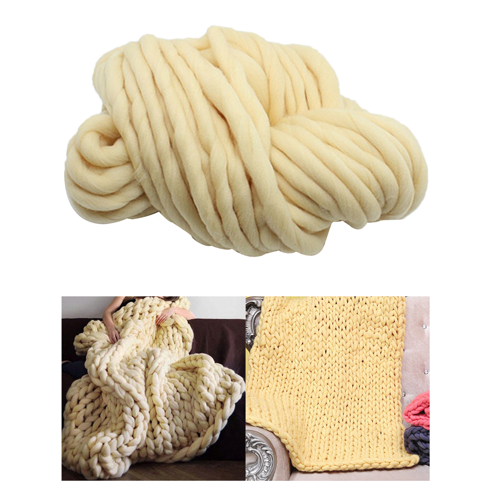 Thick Knitted Wool Throw Blanket Chunky Sofa Blanket Kids Adults Beige