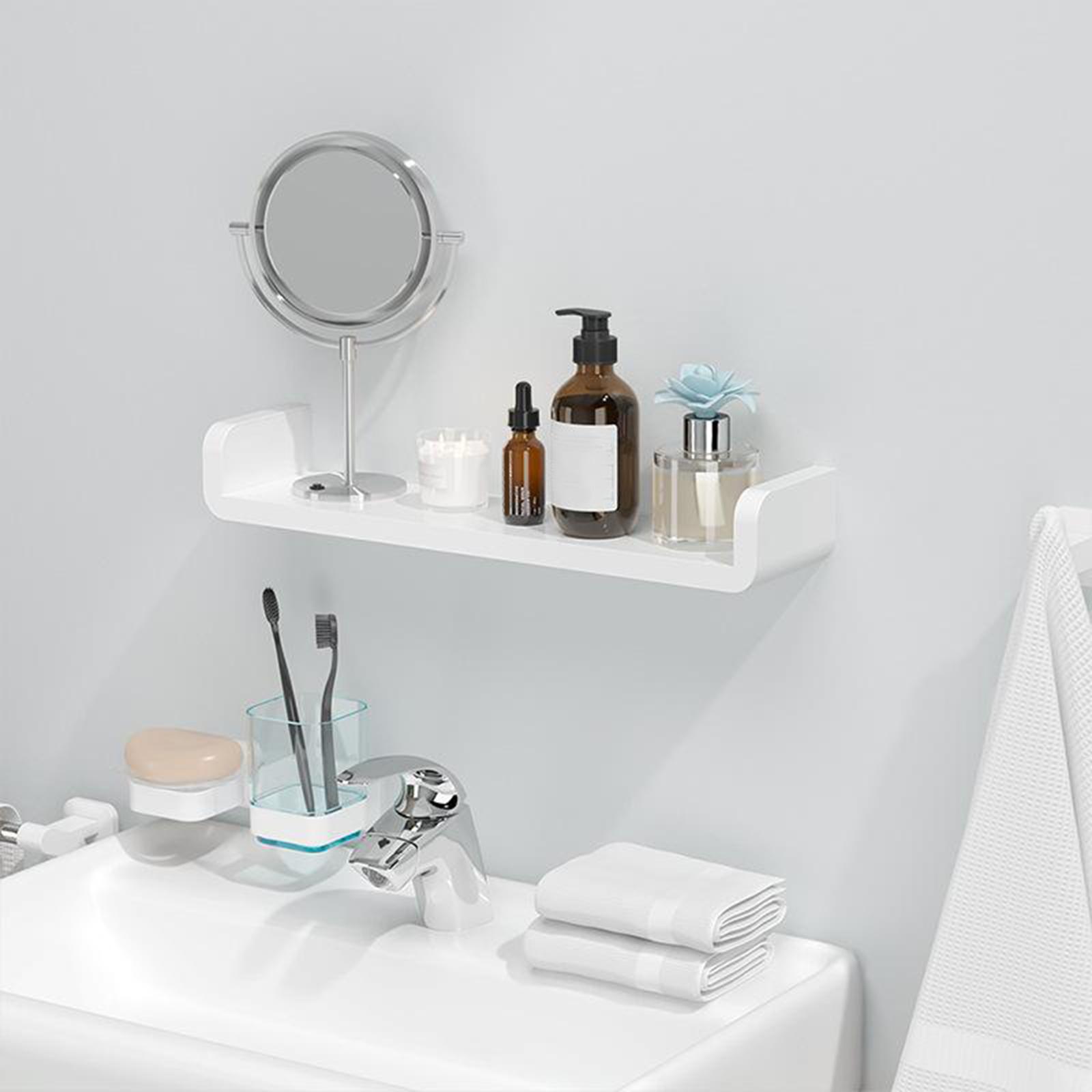Floating Wall Shelves White U Shaped for Bathroom Display Organizer 47cm