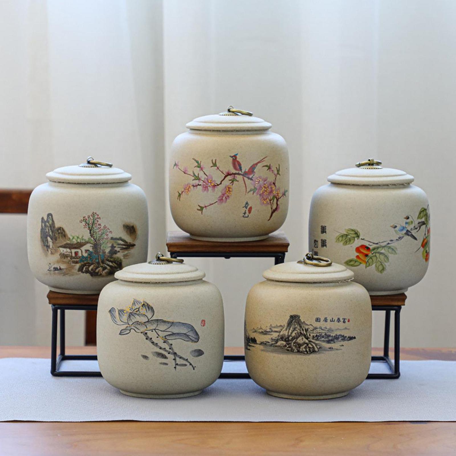 Pottery Tea Container with Sealed Lid Multifunctional 800ml Airtight Tea Jar Bird