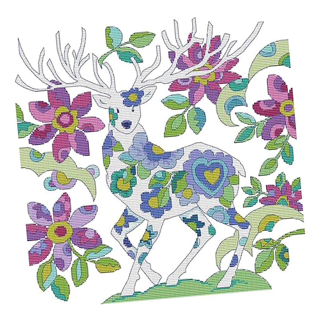 Stamped Cross Stitch Kit Flower & Elk Pattern Embroidery Crafts 38x38cm 14CT