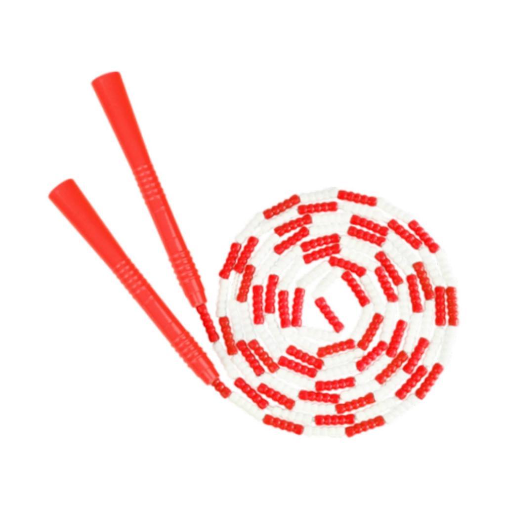Adjustable Jump Rope Beaded Skipping for Exercise Fitness Red + White