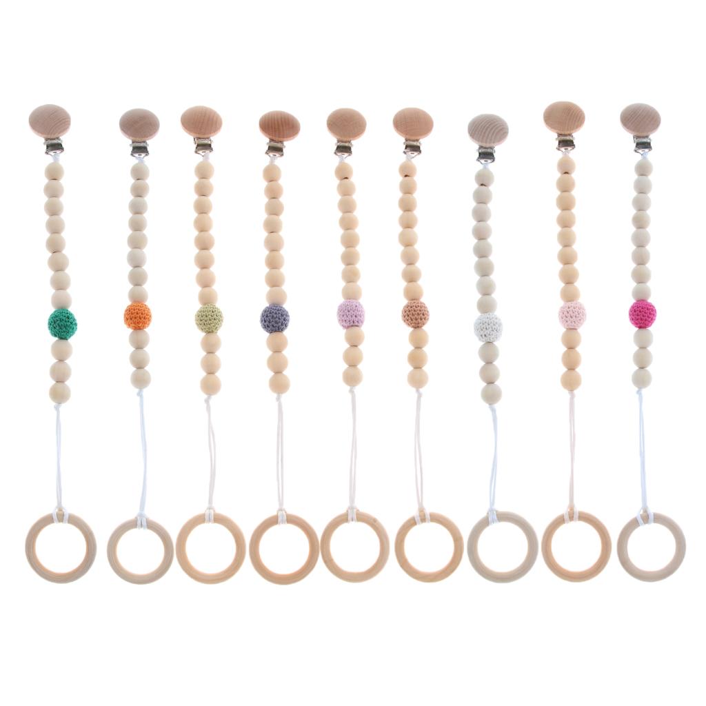 Wooden Beaded Baby Dummy Holders Pacifier Clips Soother Chains Style1