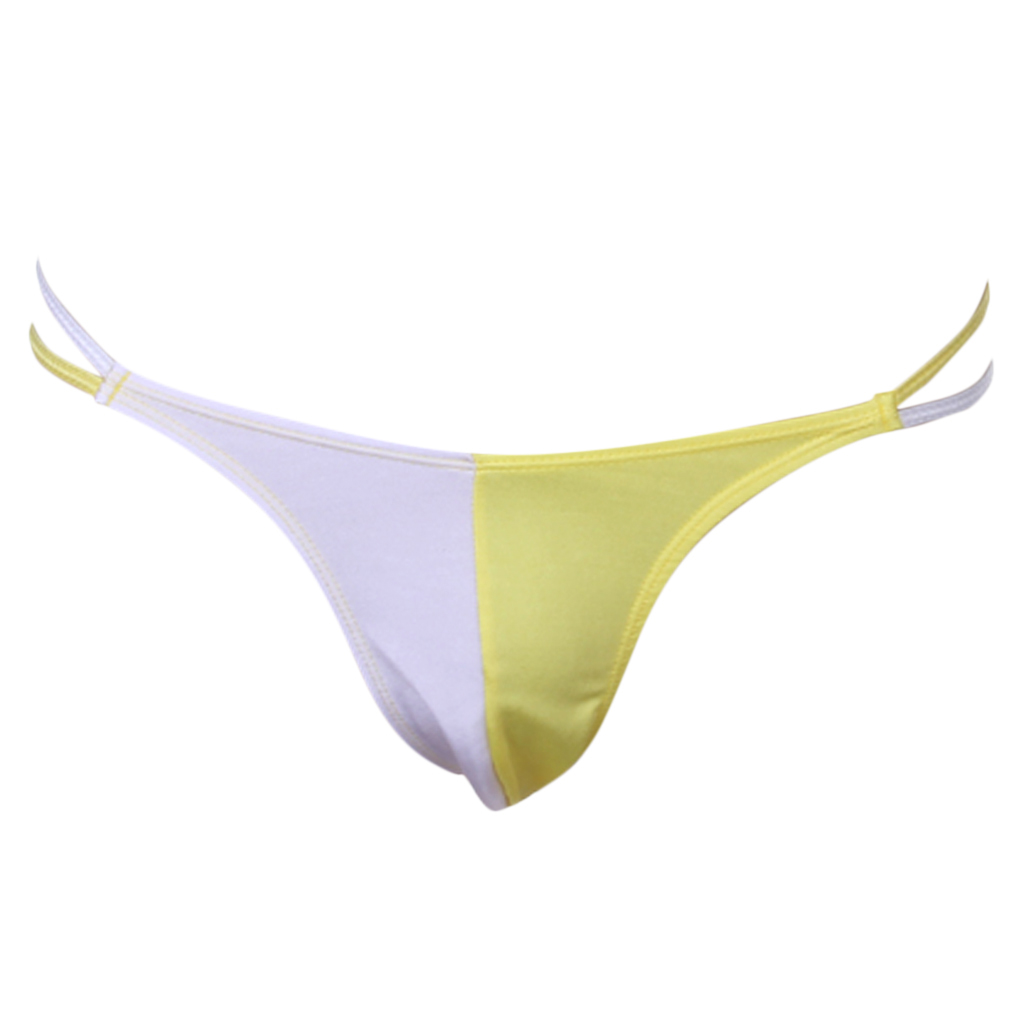 Mens T Back Stretch Pouch Thong Underwear G-string - Yellow and White