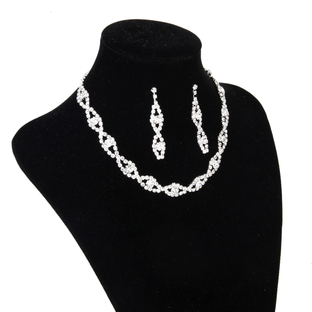 Bridal Wedding Party Jewelry Crystal Rhinestone Twisted Necklace Earring Set