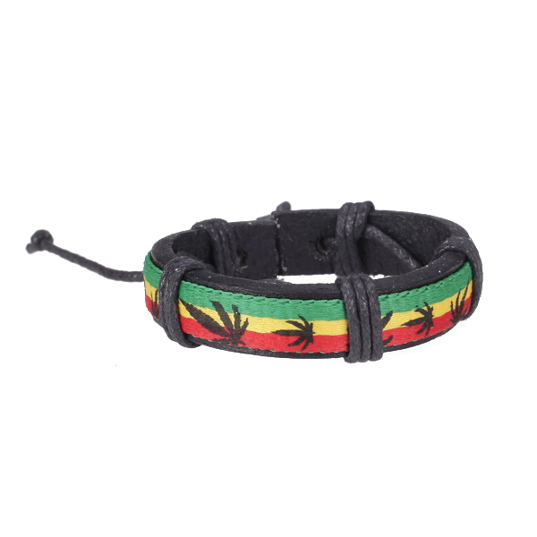 Leather Bracelet Wristband Jamaica Reggae Hiphop Style Leaves