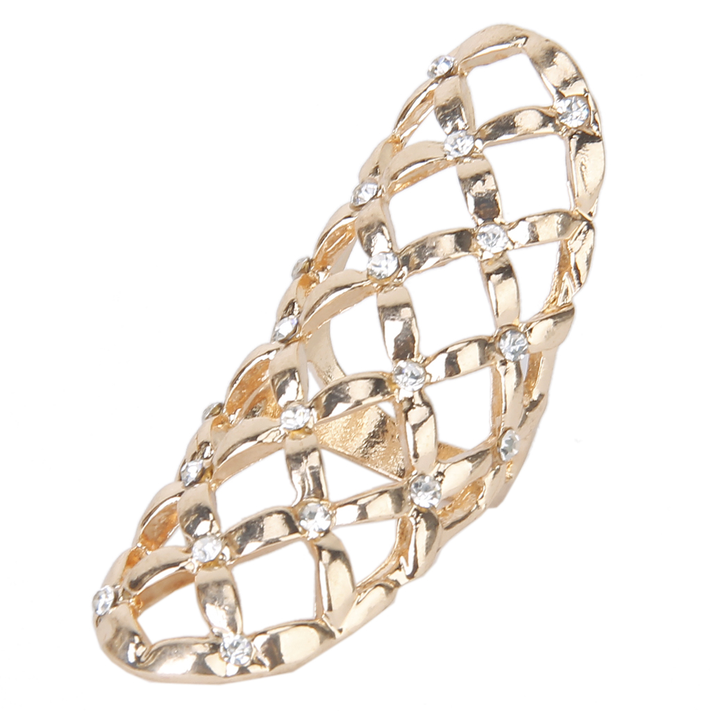 Fashion Punk Style Rhinestone Hollow Fingers Ring-Golden