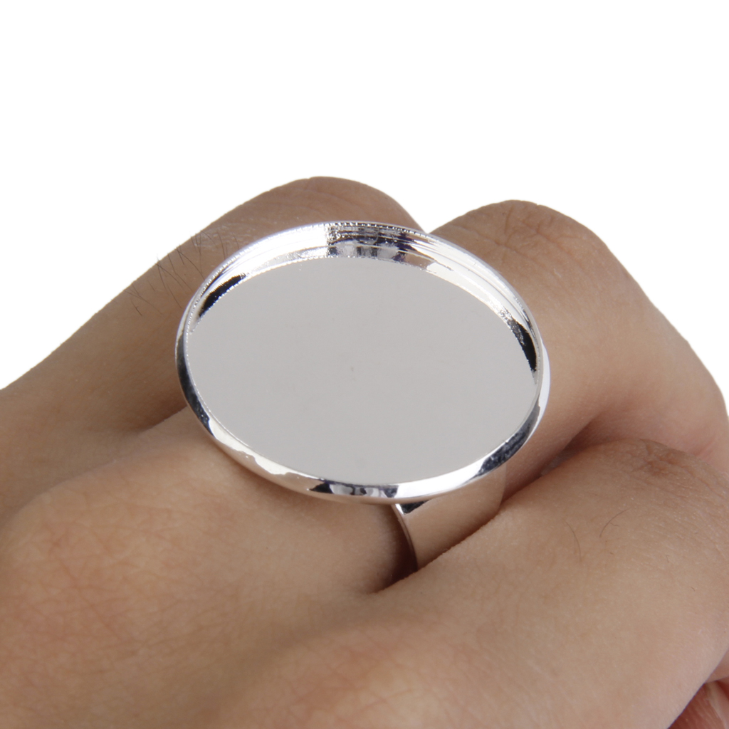 Phenovo Adjustable Brass DIY Blank Ring Bezel Base for 25mm Cabochon Silver