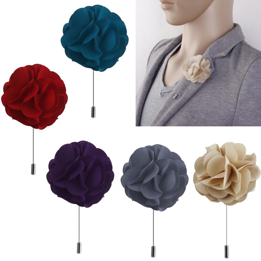 Handmade Fabric Lapel Flower Men Brooch Boutonniere Tuxedo Stick Pin Purple