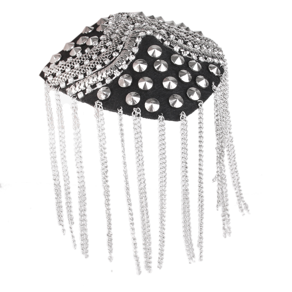 3x1 Pair Rock Silver Tassel Link Chain Rivet Epaulet Shoulder Boards Badge