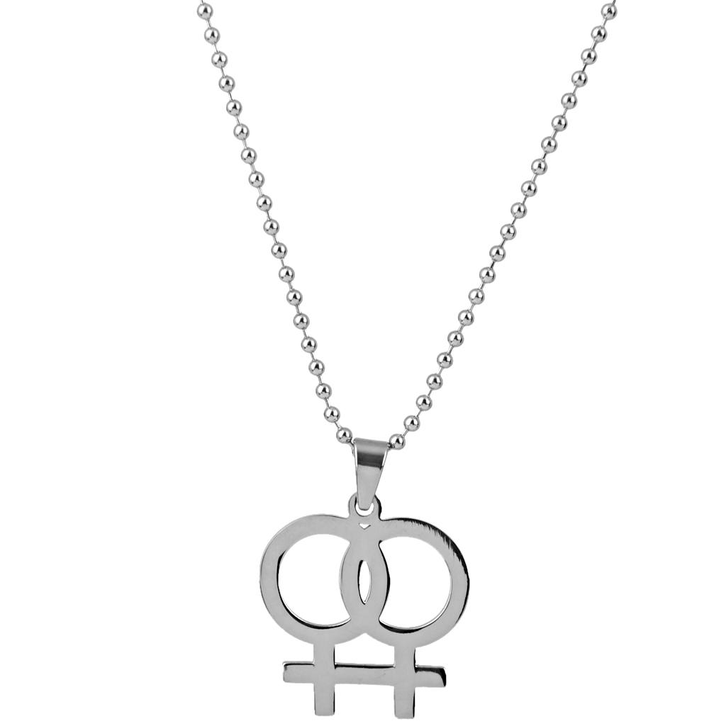 Women Gay Pride Necklace Lesbian Double Female Symbol Statement Pendant