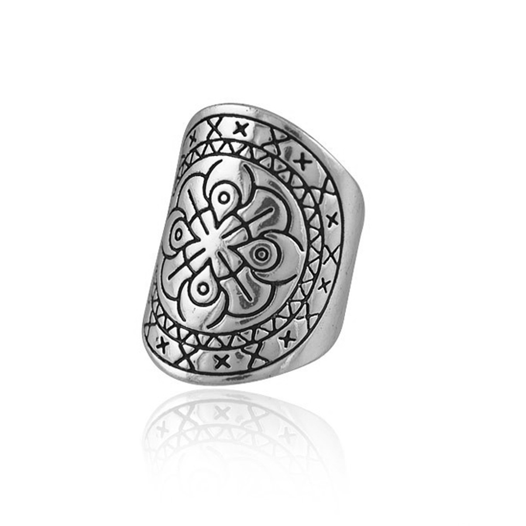 Vintage silver Carved Flower Bohemian Tribal ethnic Finger Ring Jewelry