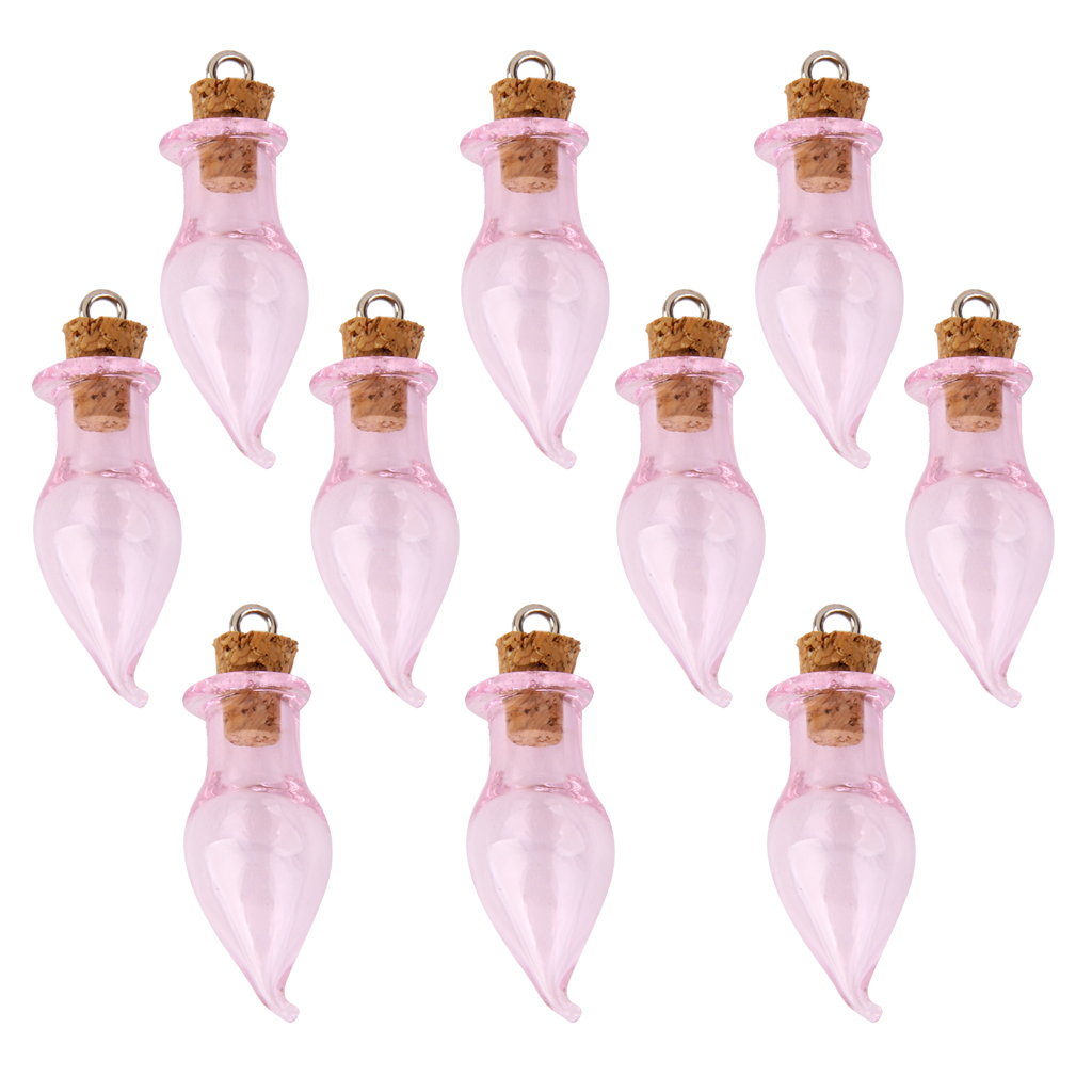 10pcs Pink Glass Cork Bottles Vial Wishing Bottle DIY Pendant Craft - Chili