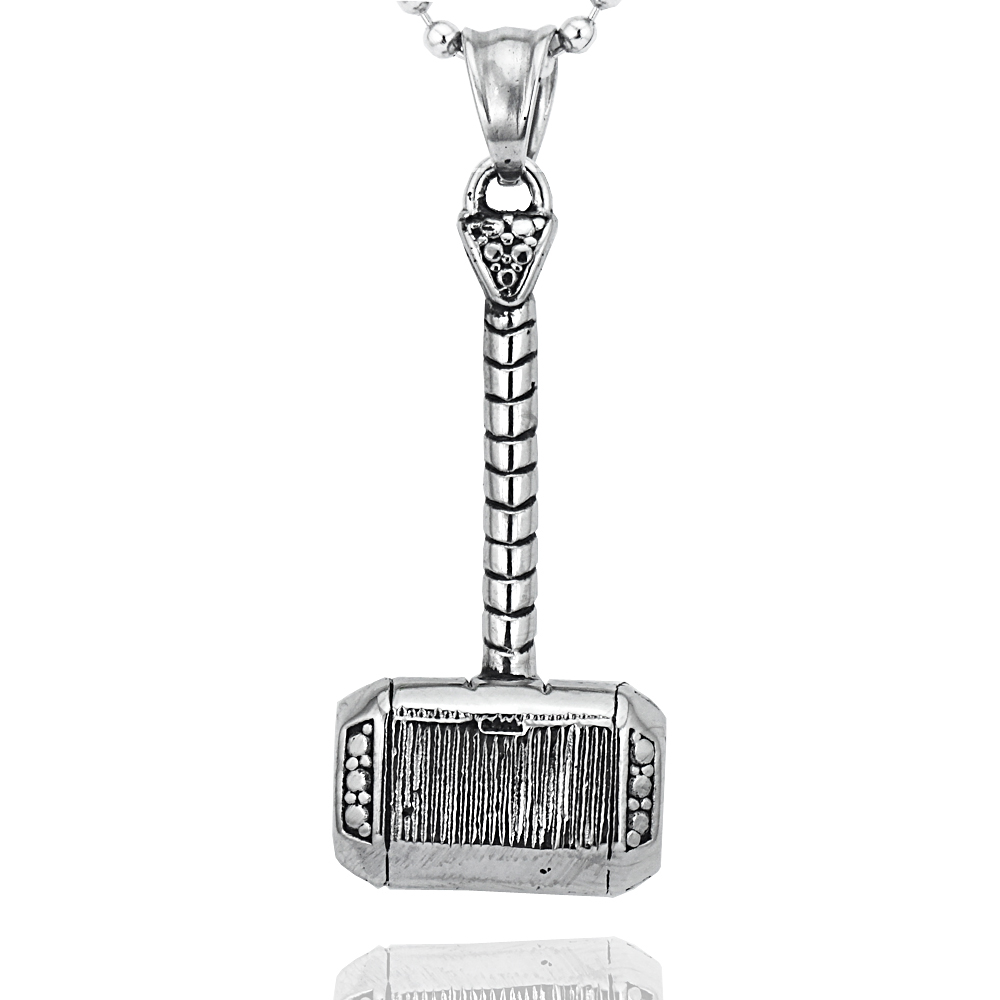 Fashion Punk Gothic 3D Hammer Pendant Necklace Men's Jewelry Chain Silver