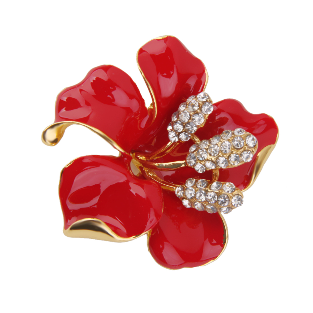Women's Rhinestone Alloy Red Flower Brooch Pin  Scarf Clip Jewelry