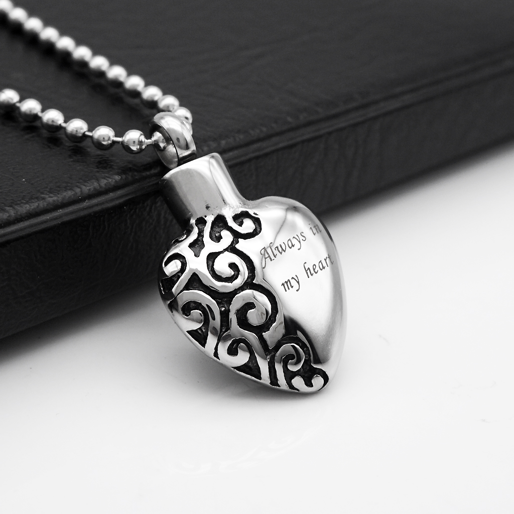 Stainless Heart Shape Cremation Ash Urn Keepsake Pendant Memorial Necklace