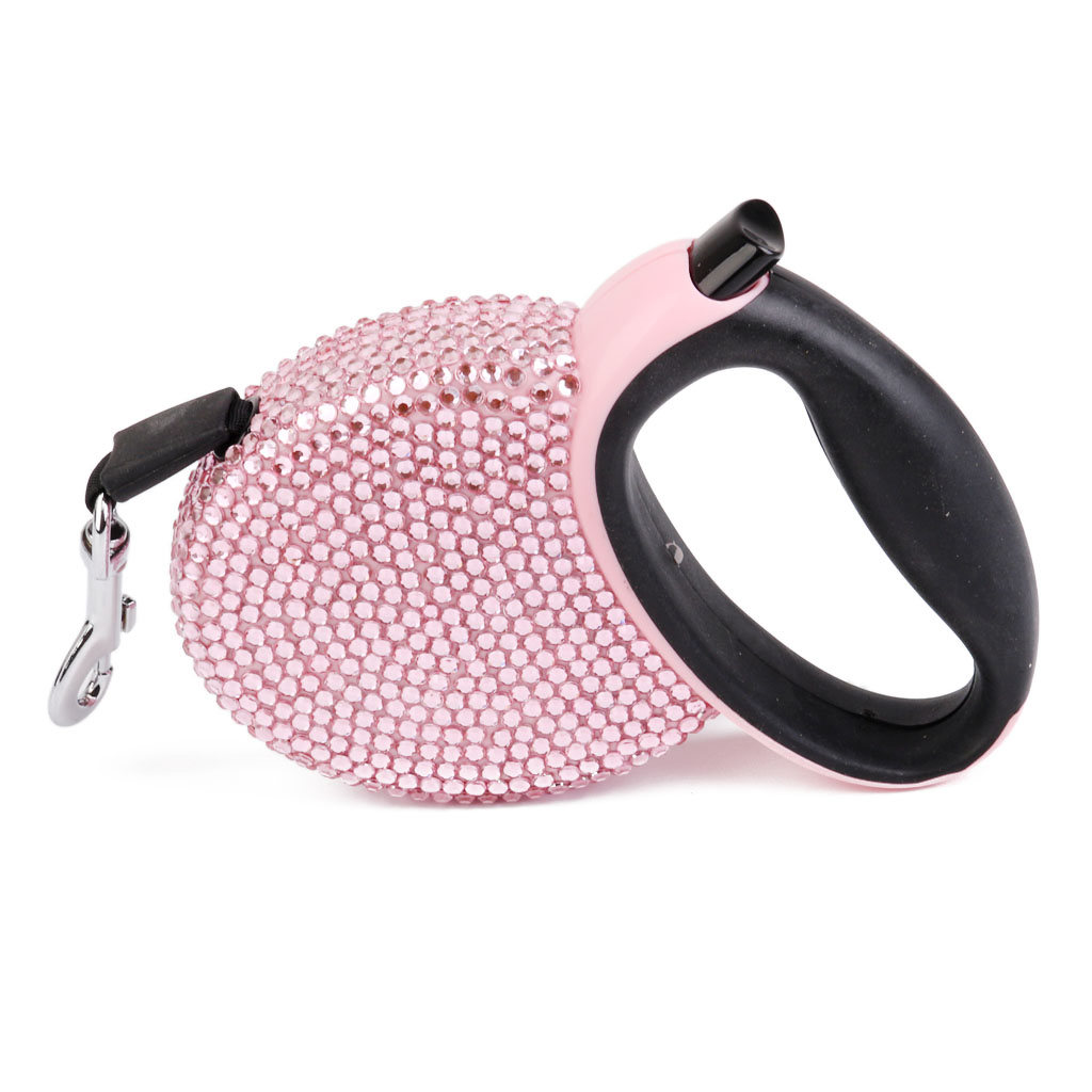 3M Pet Puppy Rhinestone Automatic Retractable Traction Rope Dog Leash Pink