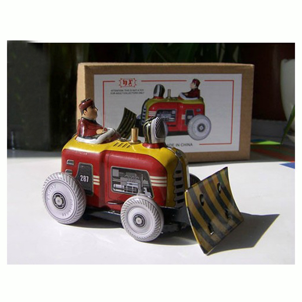 Wind Up Mini Bulldozer Tractor Model Toy Collectible Gift w/ Key