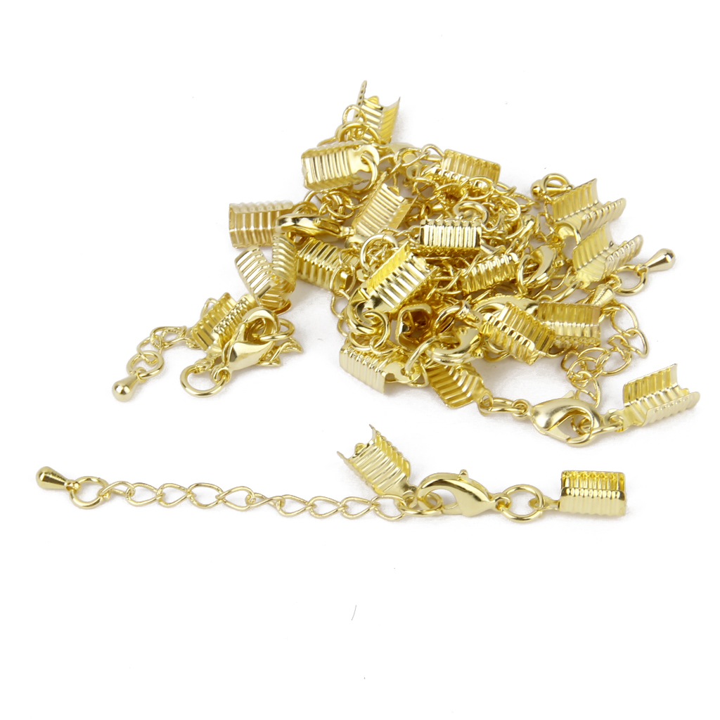 Clasp and Clip Ends Set with Extender Chain 12pcs Golden 