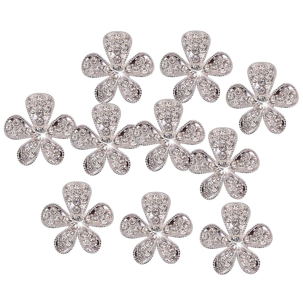6xPhenovo Crystal Flower Rhinestone Buttons DIY Craft Embellishment Silver