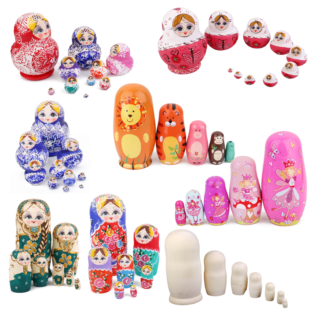 7PCS Painted Flowers Wooden Russian Nesting Dolls
