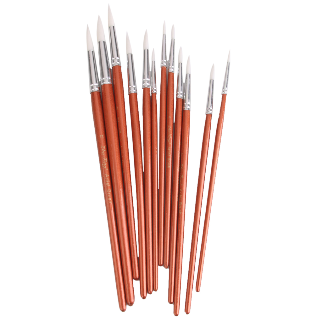  12pcs Assorted Size Artist Painting Round Brushes Set- Orange
