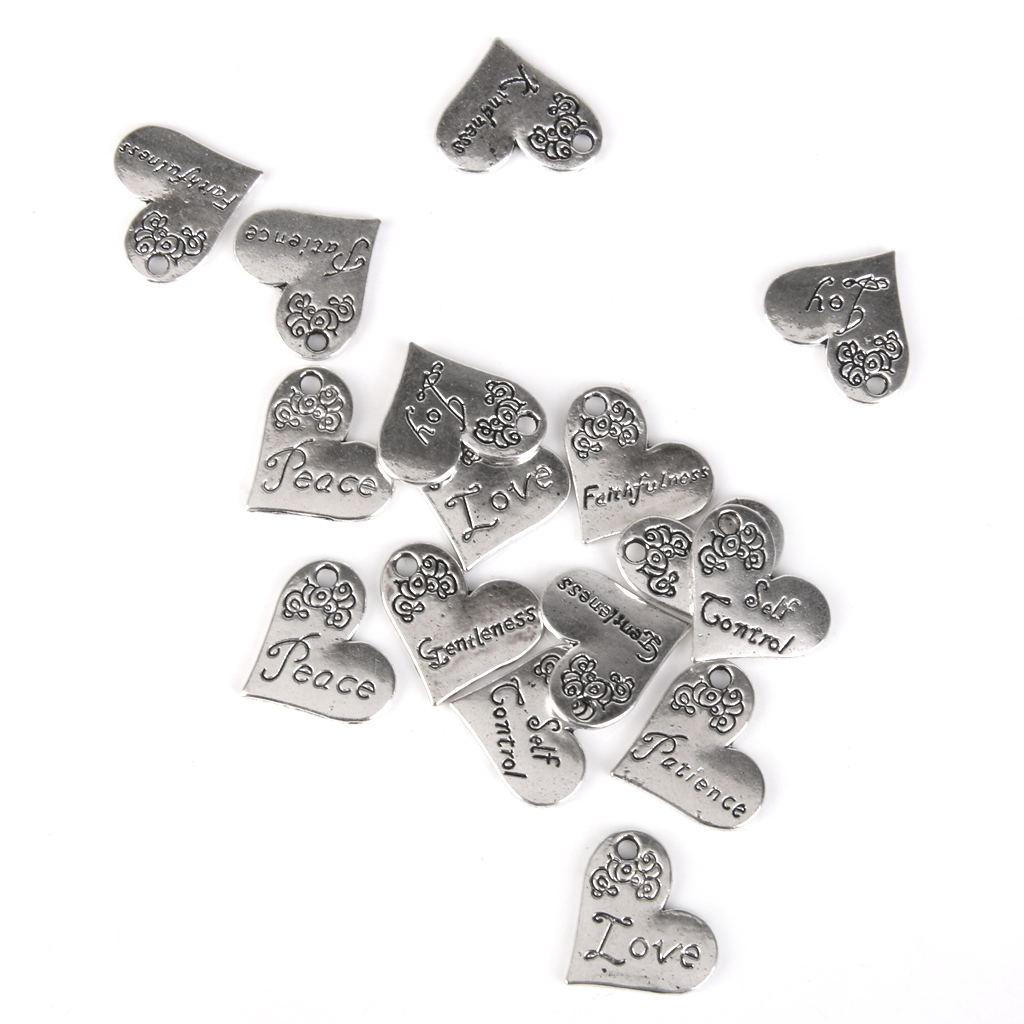 16x Antique Silver Single Face Letter Carved Heart Pendant Charms 21 x 17mm