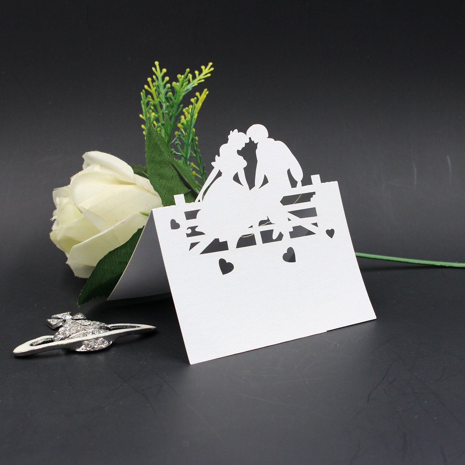50 Laser Cut Lovers Name Place Cards Wedding Guest Table Cards White