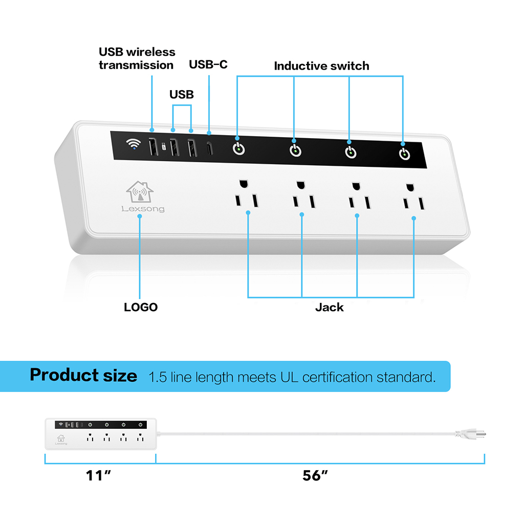 WiFi Smart Power Strip with 4 AC Outlets and 3 USB Ports US Plug