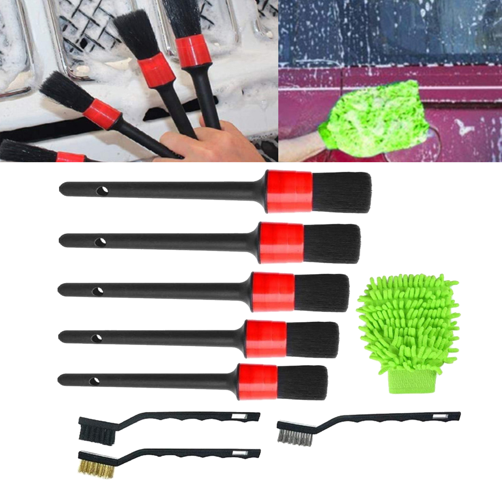 9pcs Car Detailing Brushes Cleaning Brush Detailing Brush Wire Brush Gloves