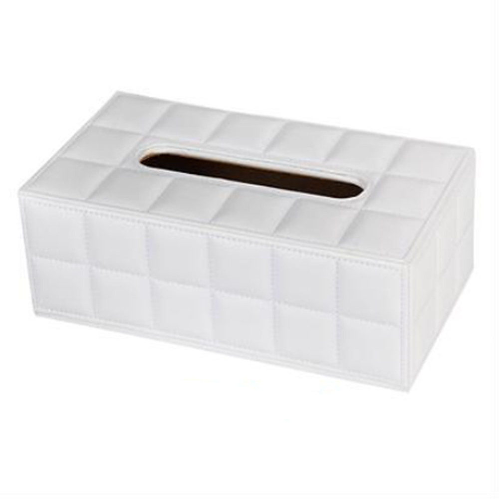 PU Leather Tissue Box Cover Pumping Paper Napkin Holder Box Pure White