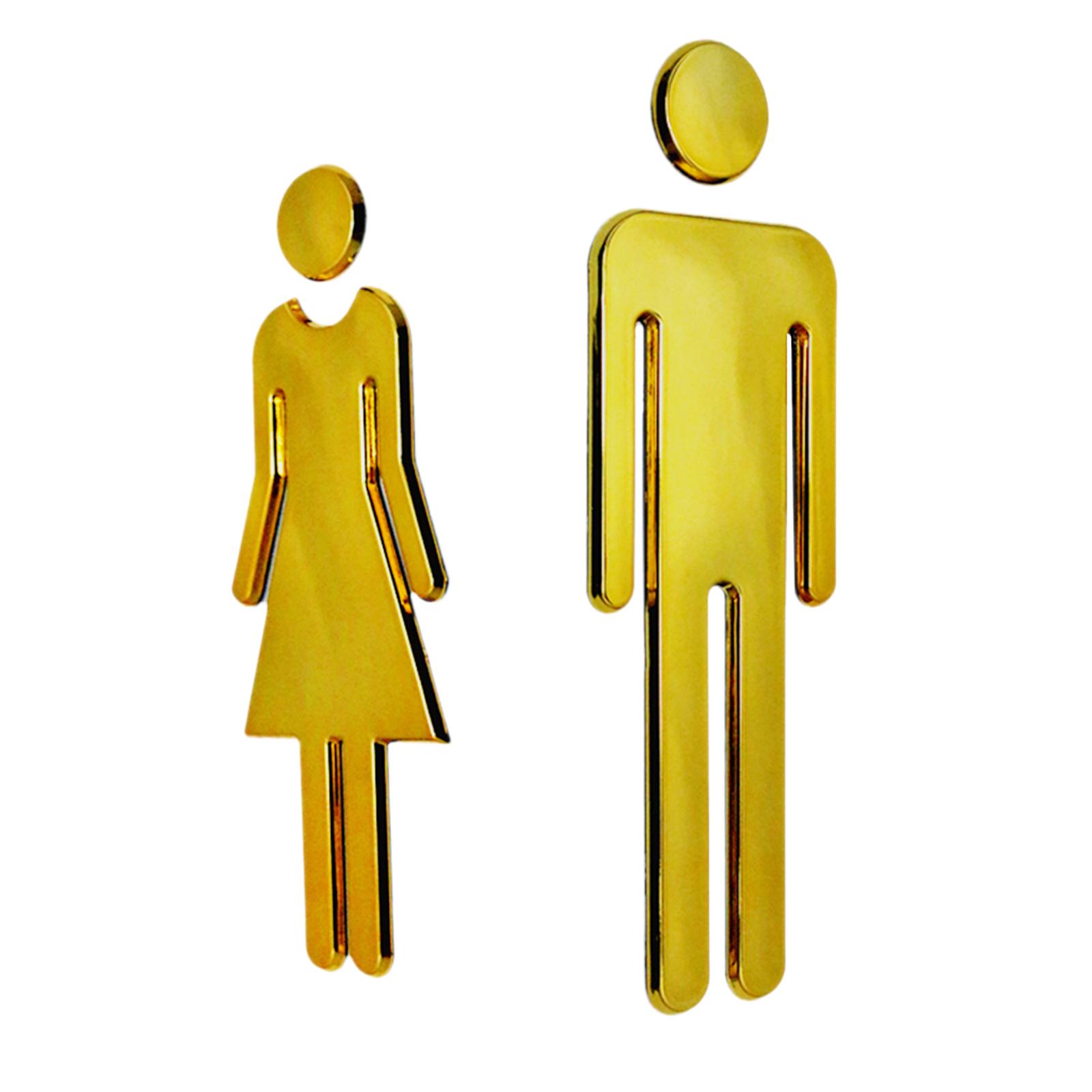 Man&Woman WC Decals Toilet Signs Restroom Washroom Signage Plaque Golden