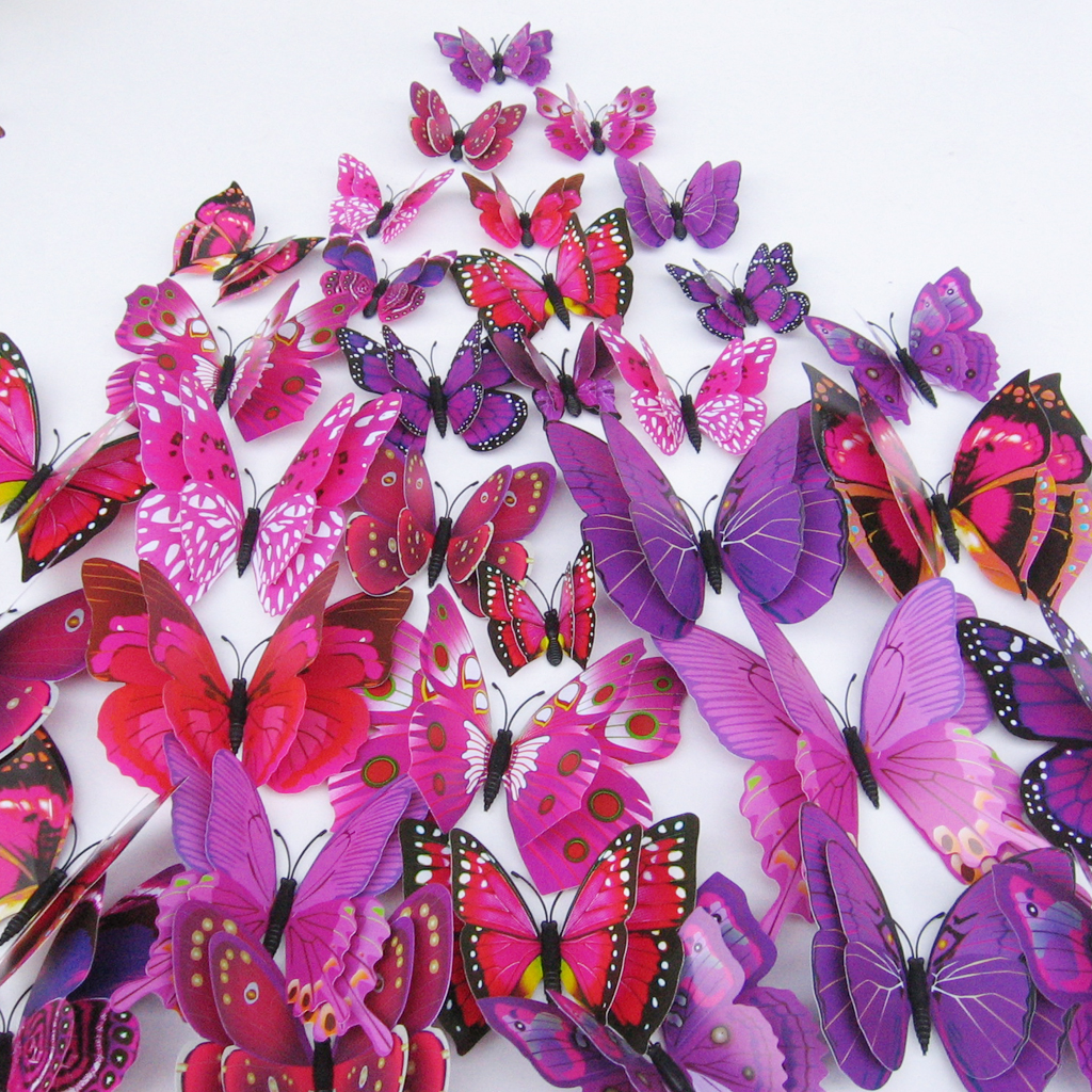 12Pcs 3D Colorful Butterflies Wall Decor Sticker Decals Home Office Purple