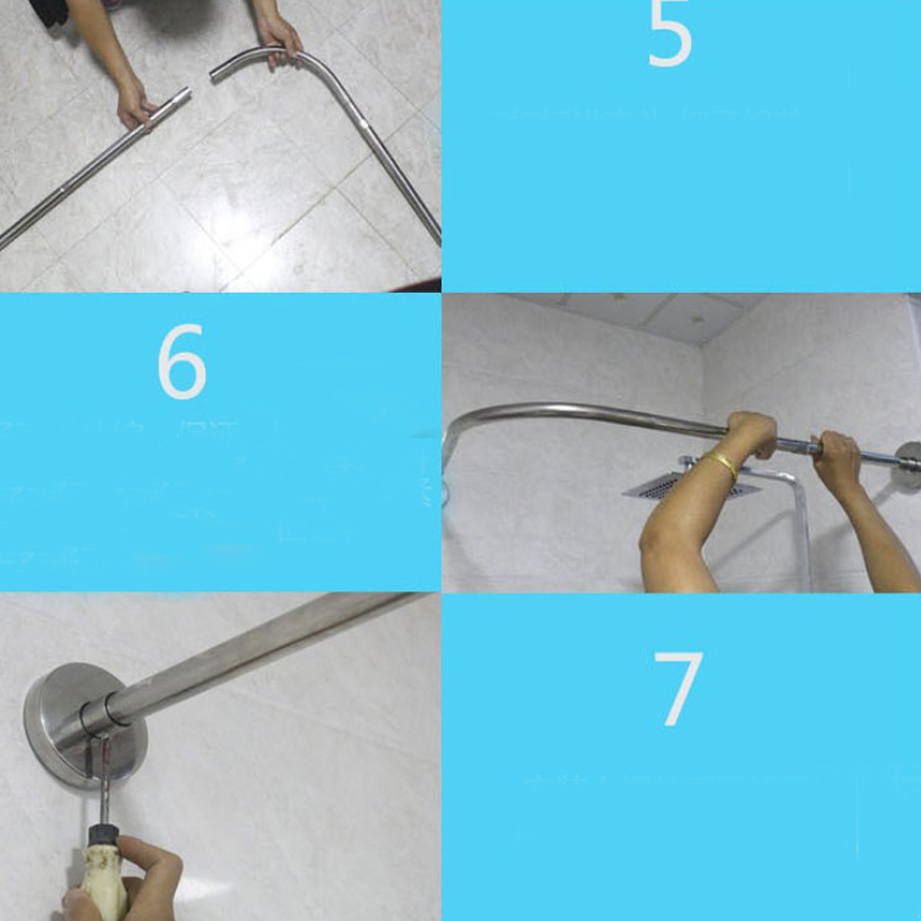 2xAdjustable Curved Shower Curtain Rod 17-24inch Bath Tub Bathroom Bar Rod 