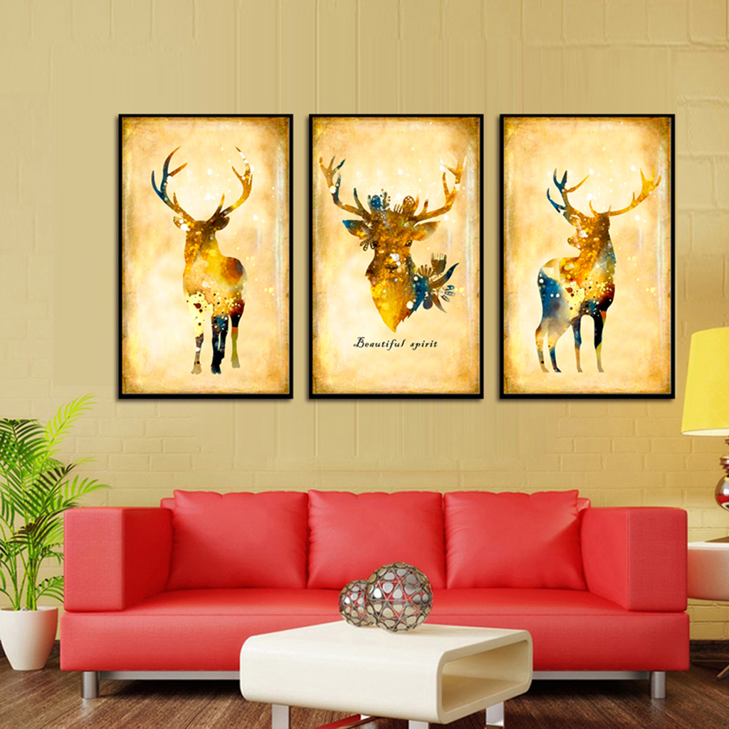 3 Panels Cute Canvas Paintings Wall Decor for Living Room Nursery Room F