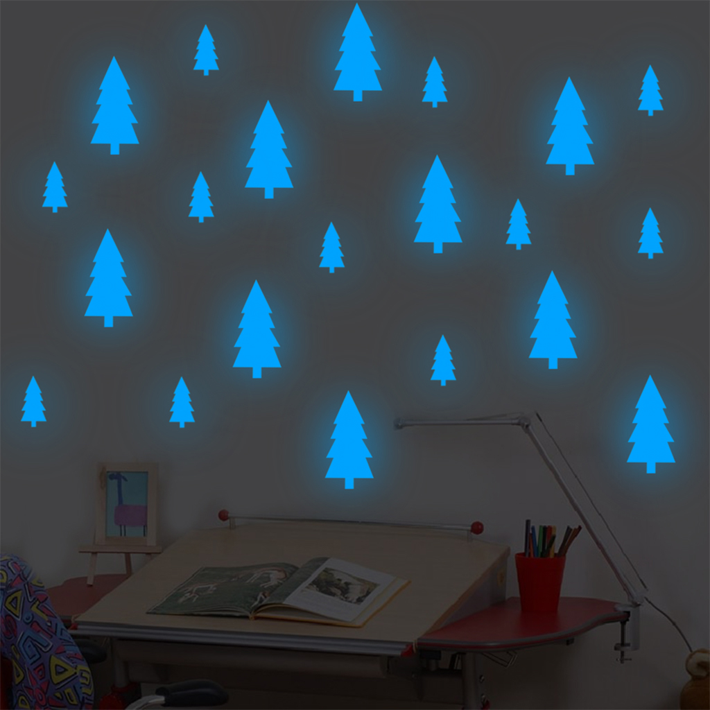 Merry Christmas Wallpaper Sticker Snowman Panel Glow in Dark Blue Pine Tree