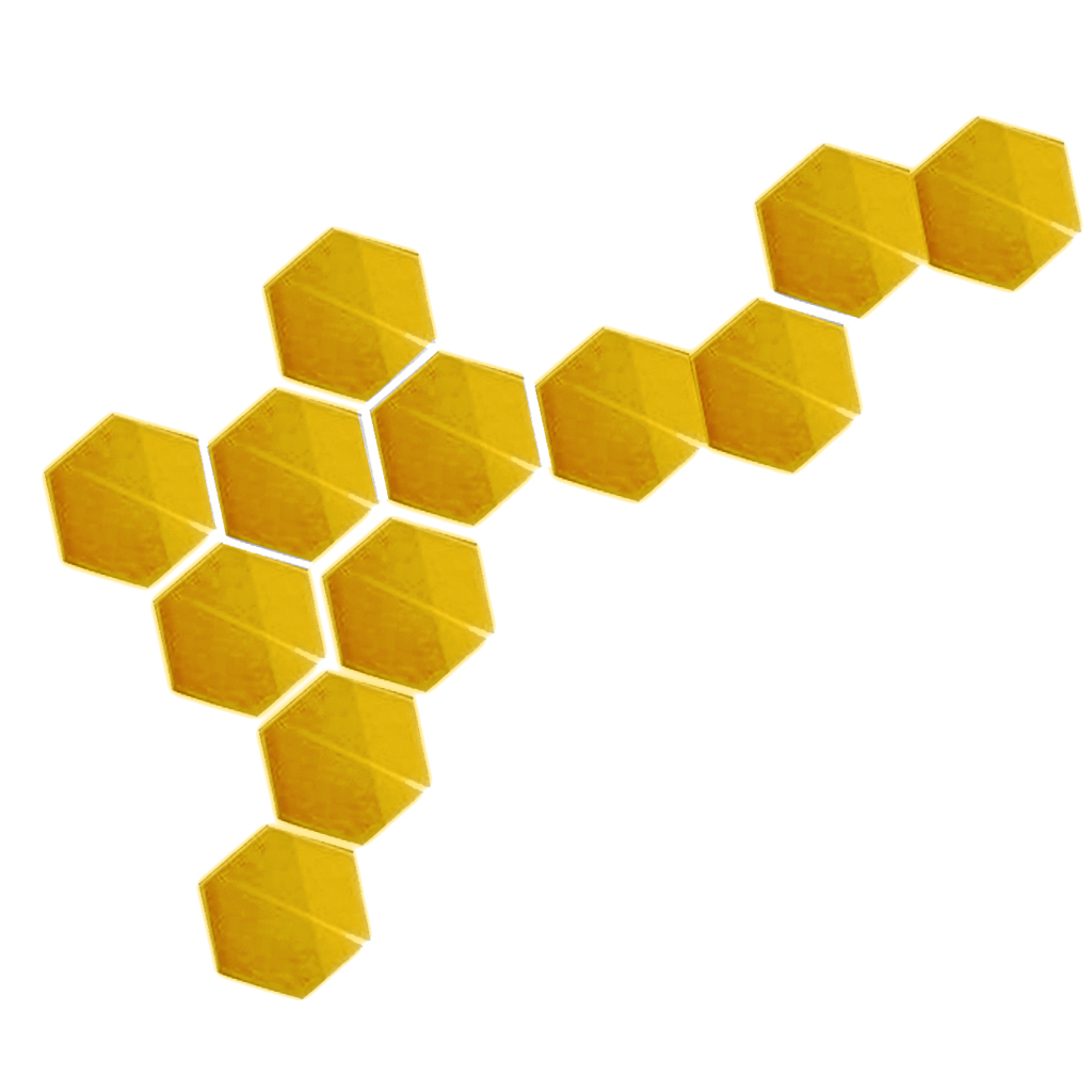 12Pcs/Set Hexagonal Stereoscopic Mirror Wall Stickers Honeycomb Decal Golden