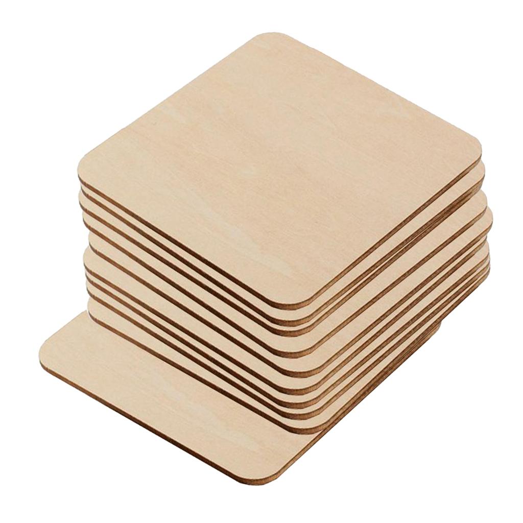 10Pcs/Set Unfinished Wood Cutouts Square Wooden Pieces Blank for Crafts 
