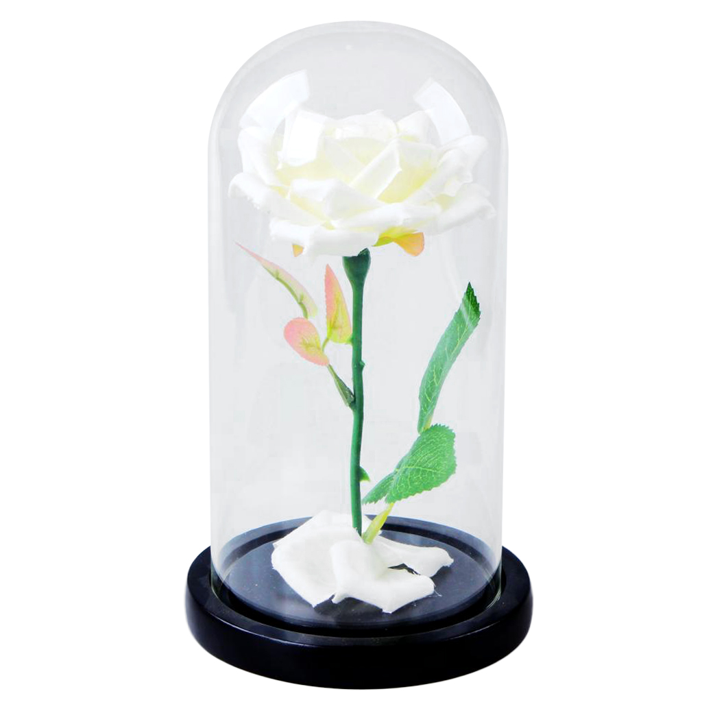 Glass Cover Dome With Rose Flower Microlandscape Centerpiece Yellow