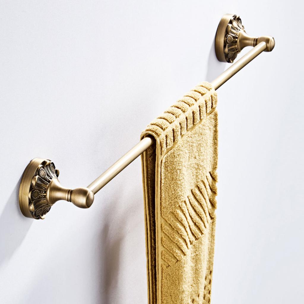 Antique Bronze Brass Embossed Wall Mounted Towel Rack Bathroom Single Rod