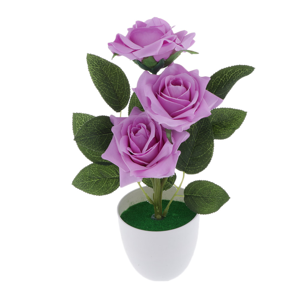 Potted Artificial Rose Silk Flower Bouquet Bonsai Fake Plant Purple