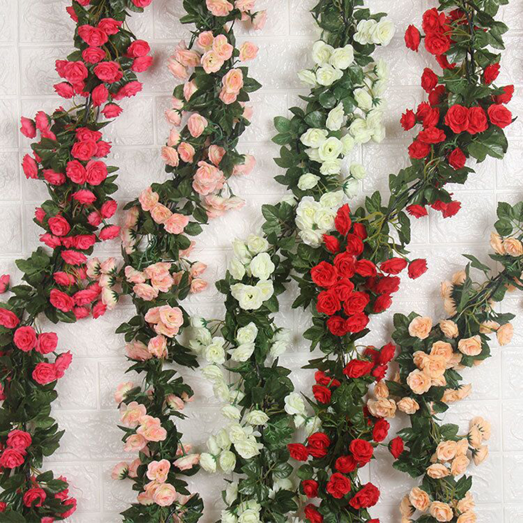 5.9ft 69 Heads Artificial Rose Flower Floral Vine Home Outdoor  red