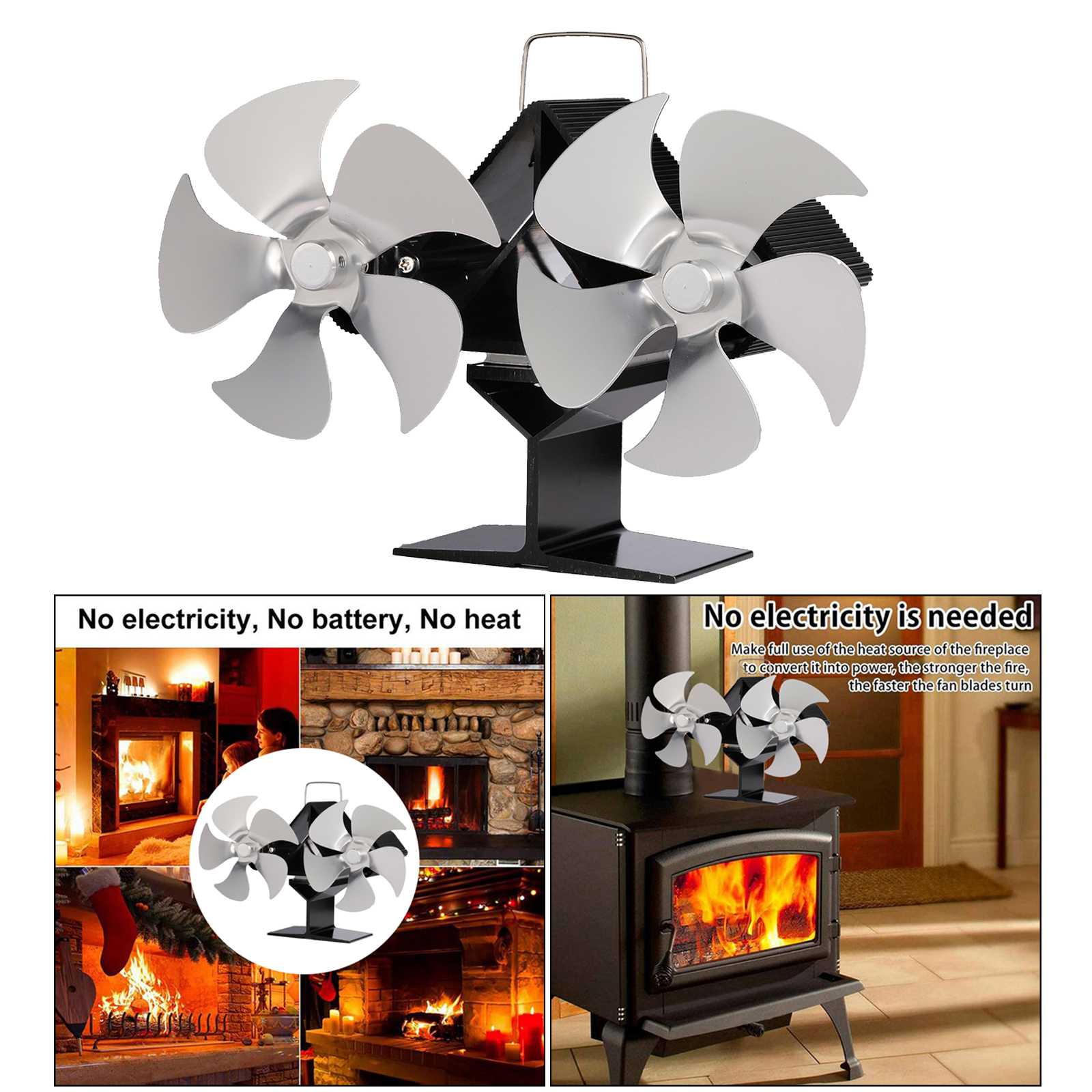 Fireplace Fan Household Wood Fire Place Stove Silent Fuel Saving Silver